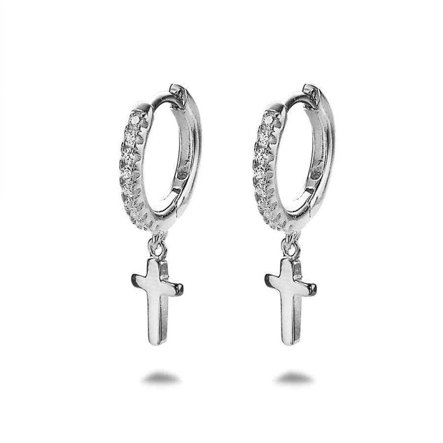 Women Twice As Nice | Silver Earrings, Hoop Earring In Zirconia, Cross