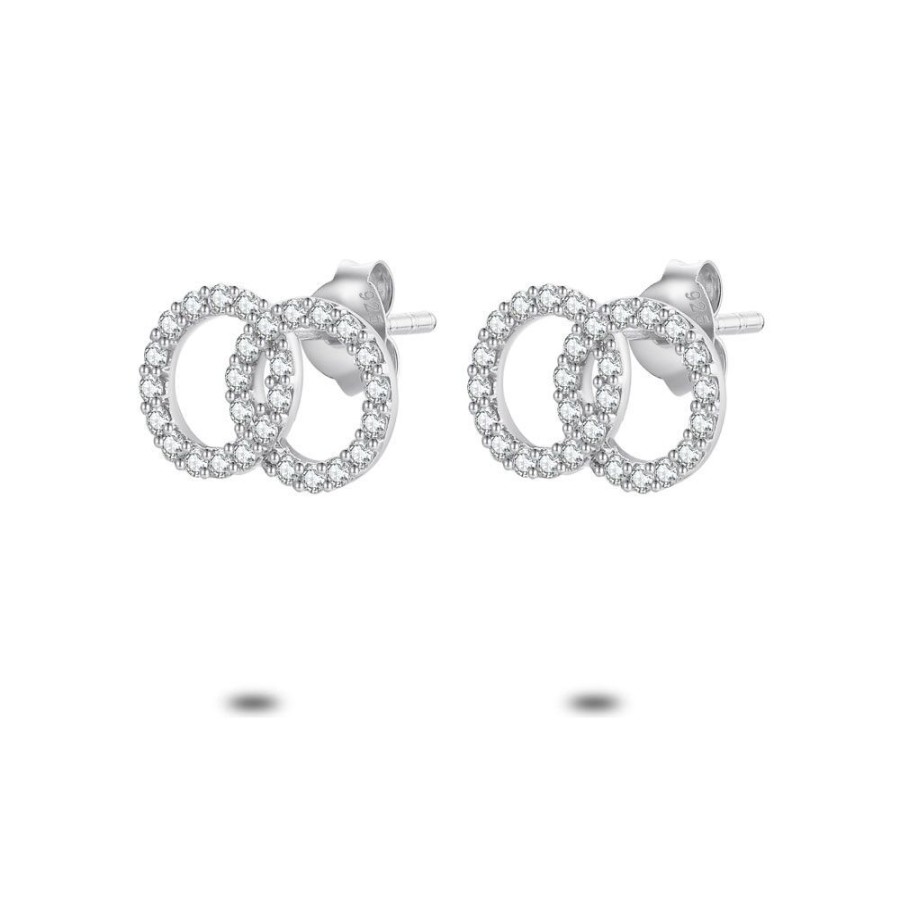 Women Twice As Nice | Silver Earrings, Two Open Circles, Zirconia