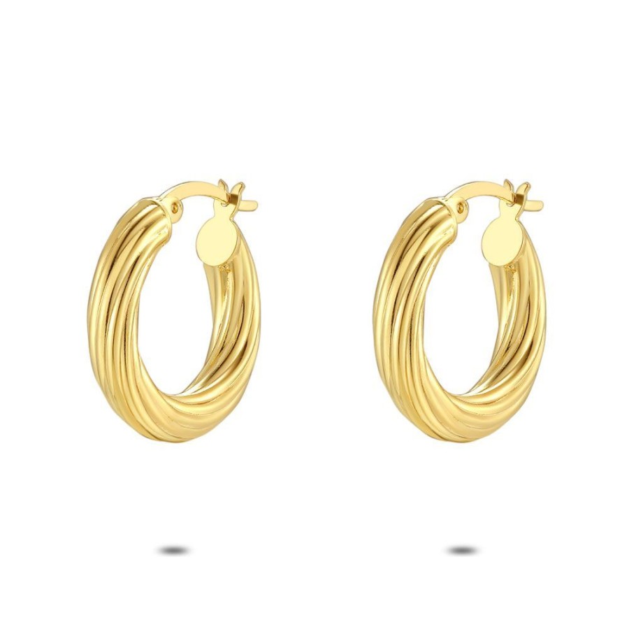 Women Twice As Nice | Silver Earrings, Golden Striped Hoops