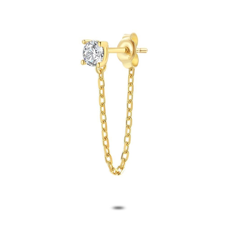 Women Twice As Nice | Earring Per Piece In 18Ct Gold-Plated Silver, White Zirconia, Chain