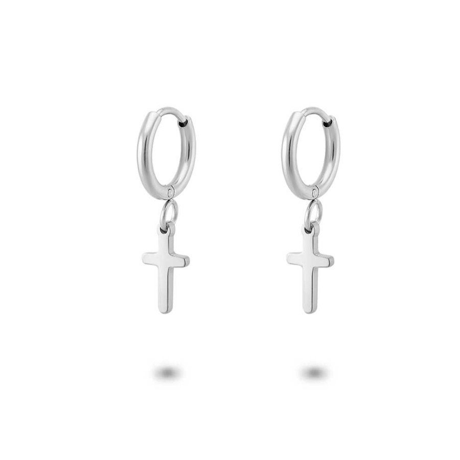 Women Twice As Nice | Stainless Steel Earrings, Hoop, Small Cross