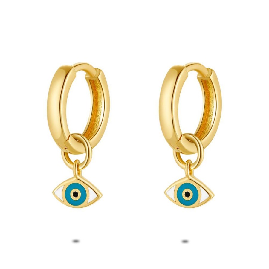 Women Twice As Nice | 18Ct Gold Plated Silver Earrings, Hoop Earrings With Eye