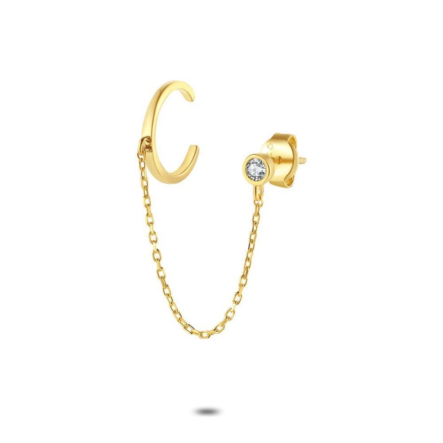 Women Twice As Nice | Earring Per Piece In 18Ct Gold Plated Silver, Earcuff And Zirconia