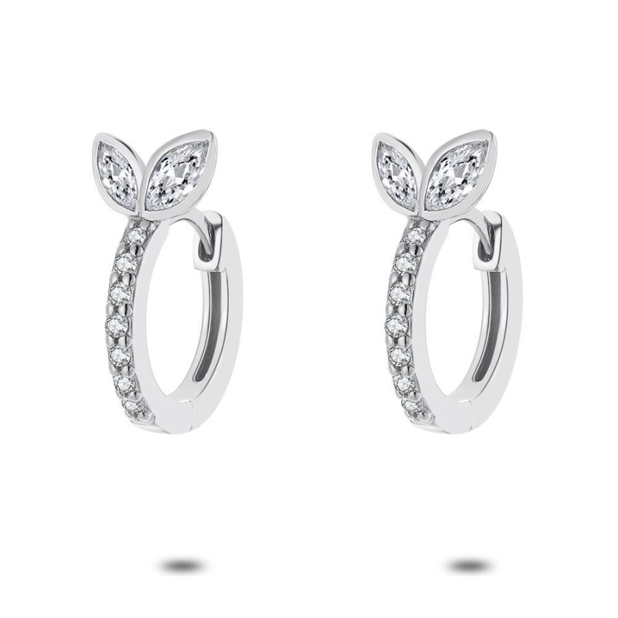 Women Twice As Nice | Silver Earrings, Hoops, 2 Zirconia Leafs