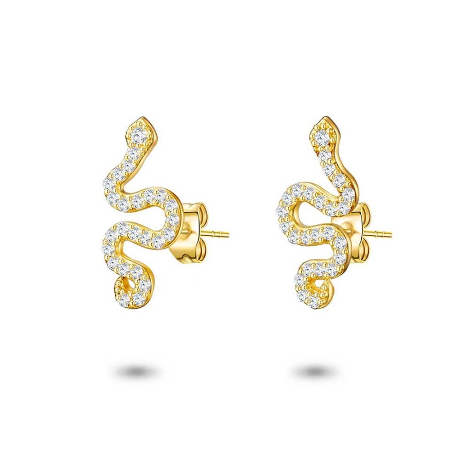 Women Twice As Nice | 18Ct Gold Plated Silver Earrings, Snake With White Zirconia