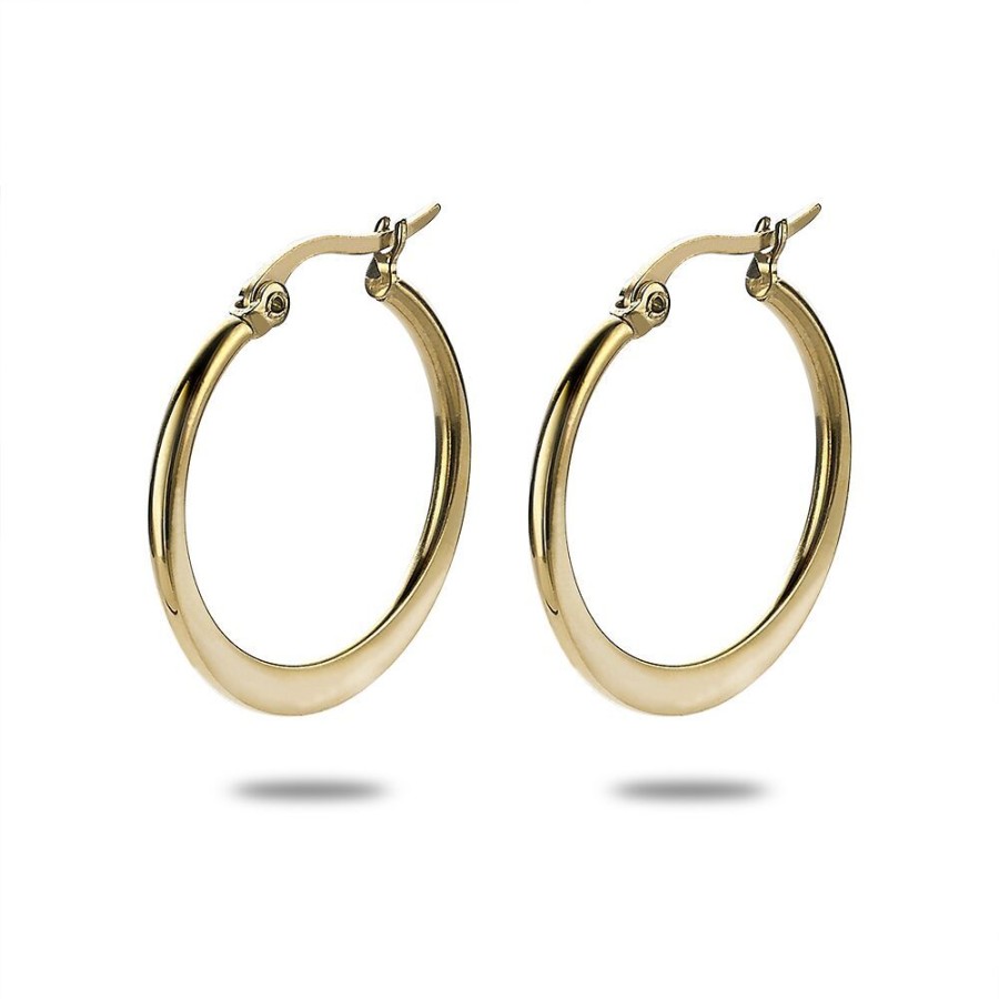 Women Twice As Nice | Gold-Coloured Stainless Steel Earrings, Flat Hoop Earring, 2,5 Cm