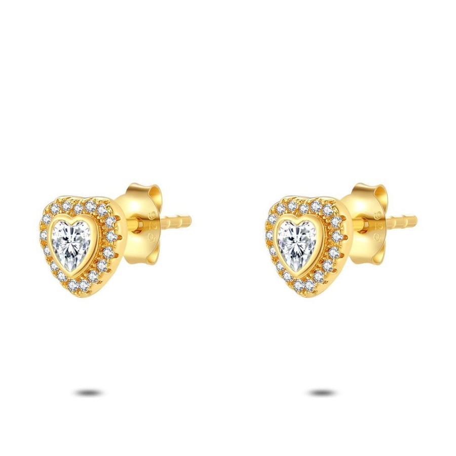 Women Twice As Nice | 18Ct Gold Plated Silver Earrings, Heart Zirconia