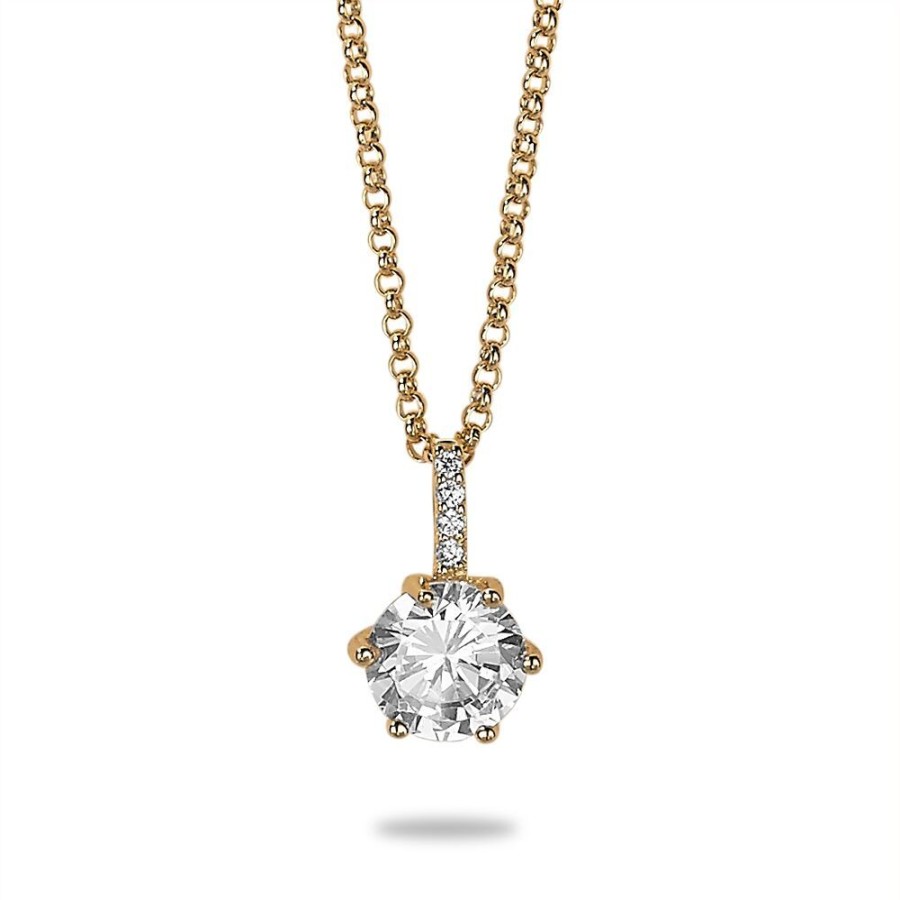 Women Twice As Nice | 18Ct Gold Plated Silver Necklace, Big Zirconia, 4 Small Zirconia