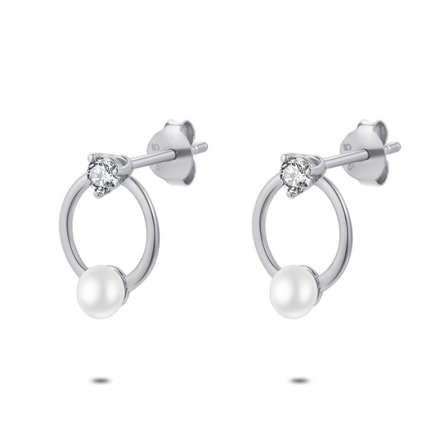 Women Twice As Nice | Silver Earrings, Circle, Zirconia, Pearl