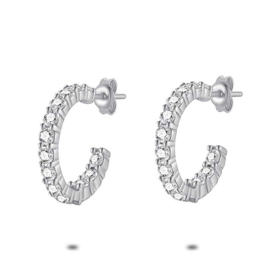 Women Twice As Nice | Silver Open Hoop Earrings With Zirconia