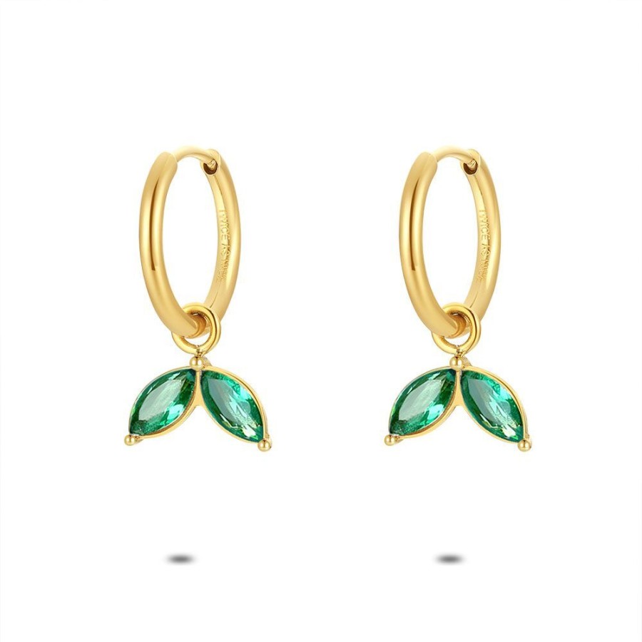 Women Twice As Nice | Gold Coloured Stainless Steel Earrings, Hoop Earring, Green Zirconia