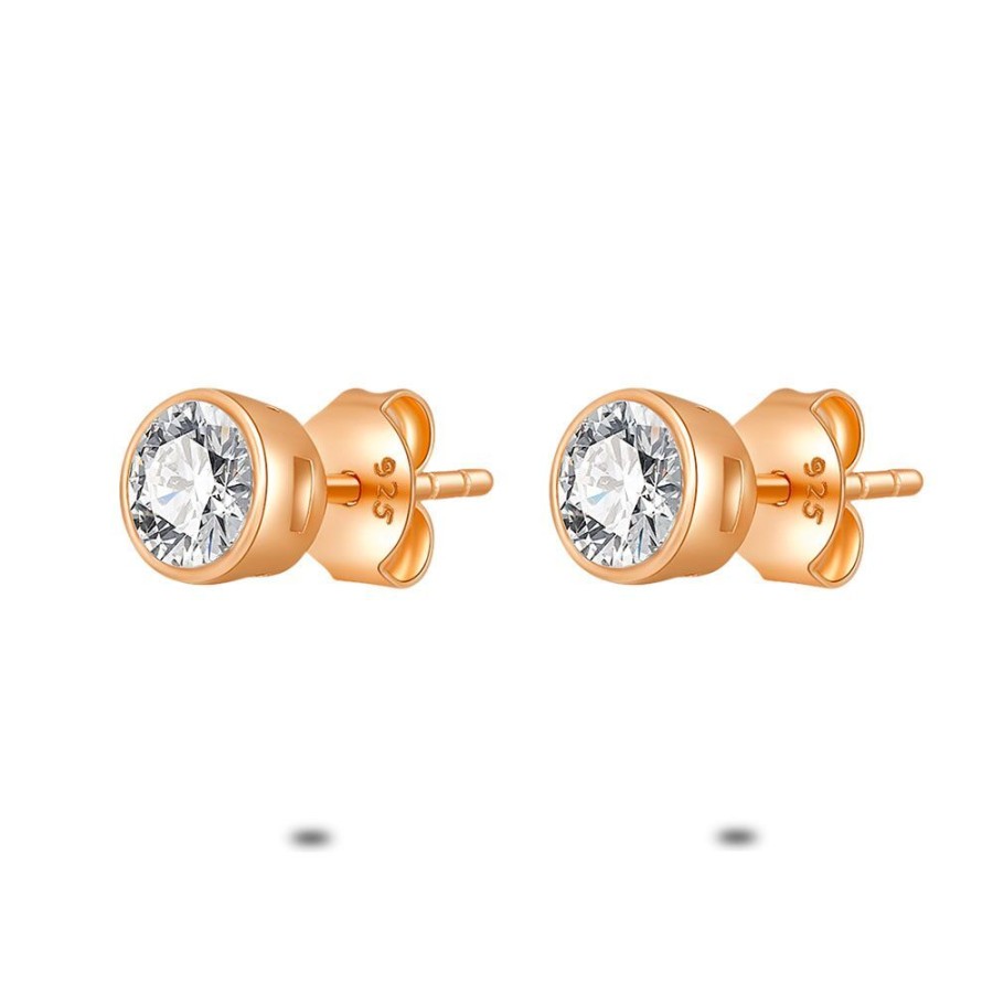 Women Twice As Nice | Rose Silver Earrings, 1 Zirconia, 5 Mm