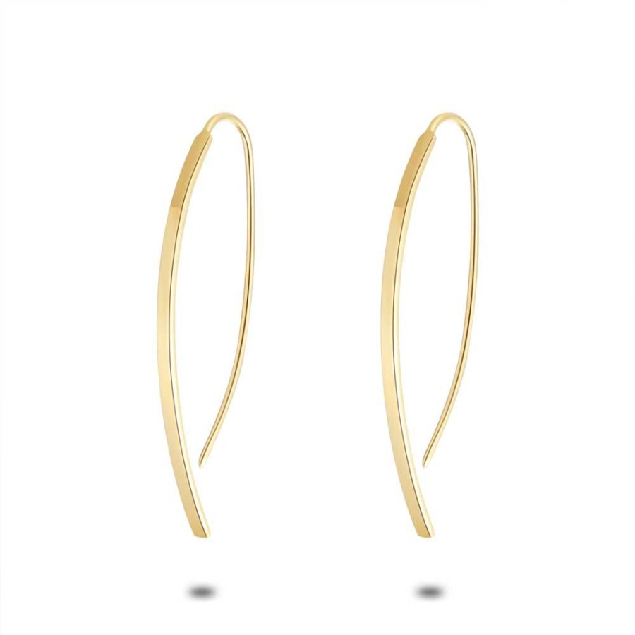 Women Twice As Nice | 18Ct Gold Plated Silver Earrings, Pull-Through, Rectangular Shape