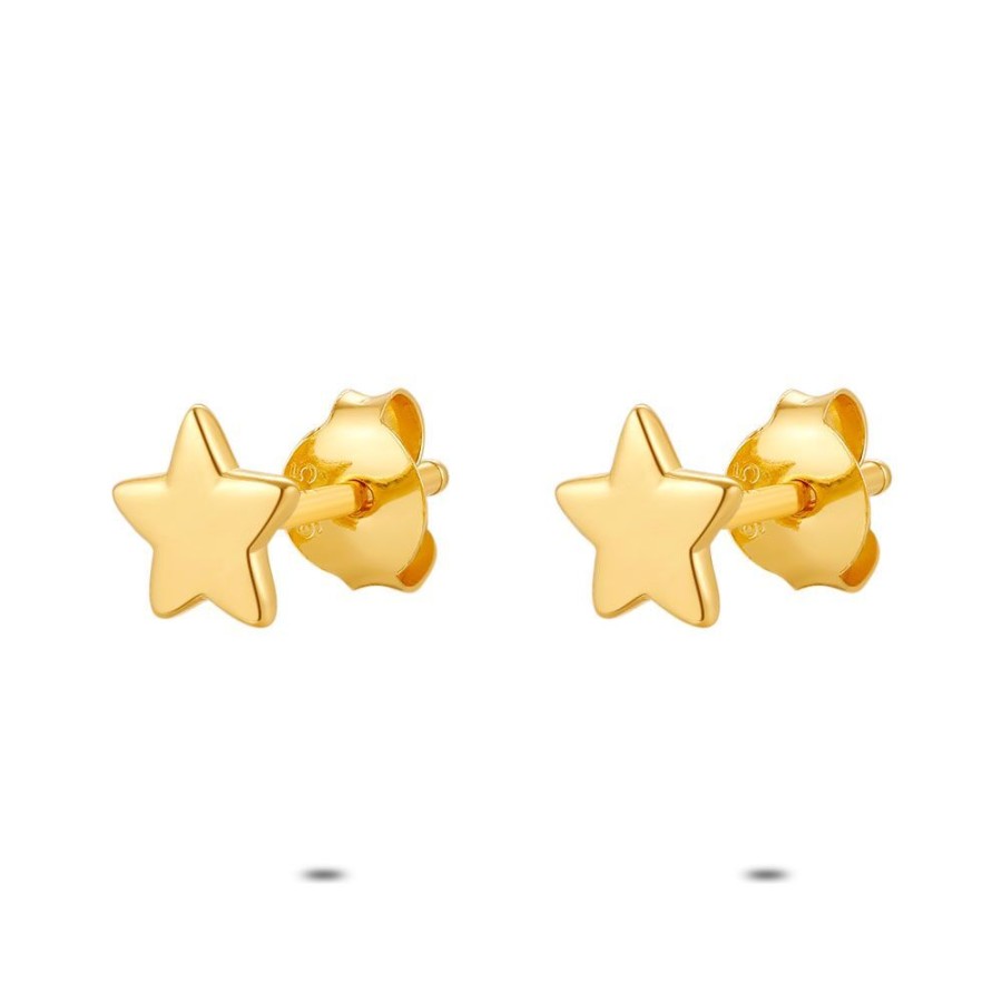 Women Twice As Nice | 18Ct Gold Plated Silver Earrings, Gold-Coloured, Star