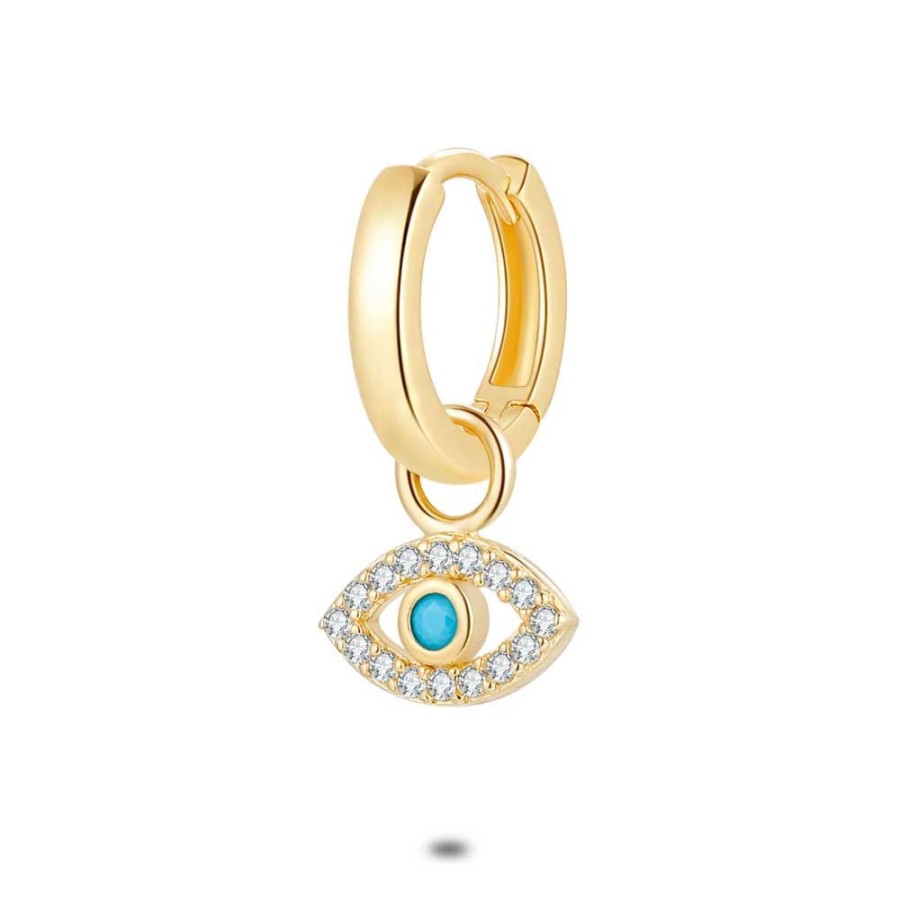 Women Twice As Nice | Earring Per Piece In 18Ct Gold Plated Silver, Hoop With Little Eye