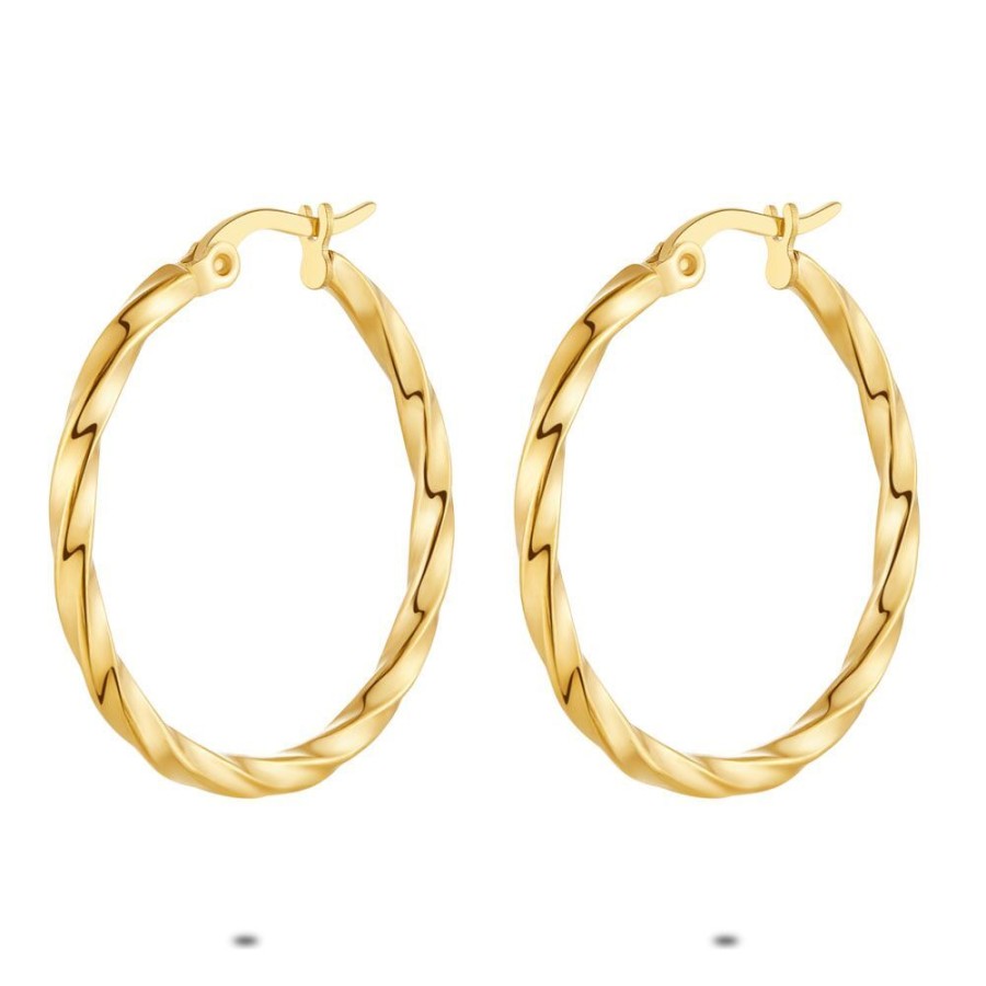 Women Twice As Nice | Earring Per Piece In Gold-Coloured Stainless Steel, Twisted Hoop Earrings, 30 Mm