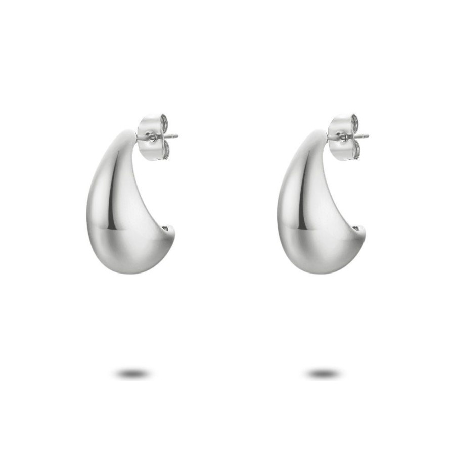 Women Twice As Nice | Stainless Steel Earrings, Half-Oval Open Hoop