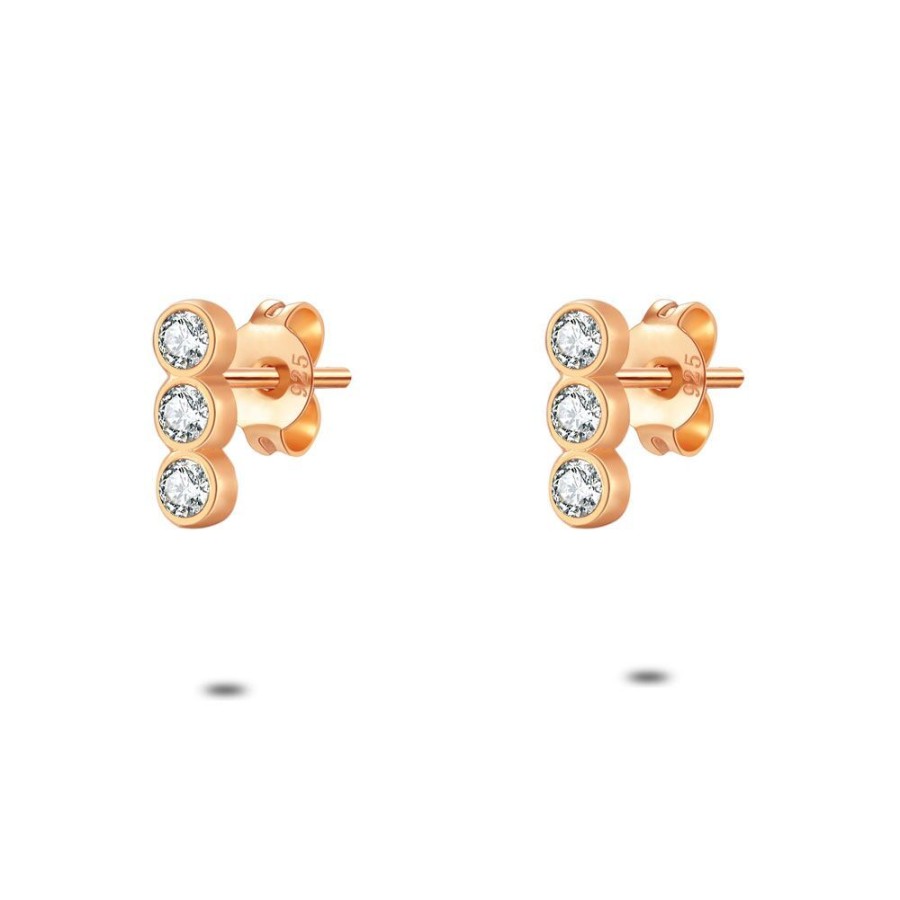 Women Twice As Nice | Rose Silver Earrings, 3 White Zirconia