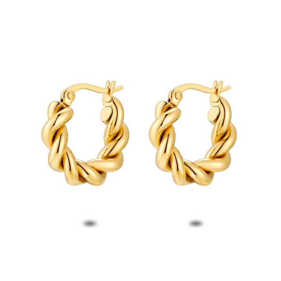 Women Twice As Nice | Gold Coloured Stainless Steel Earrings, Hoop, Twisted