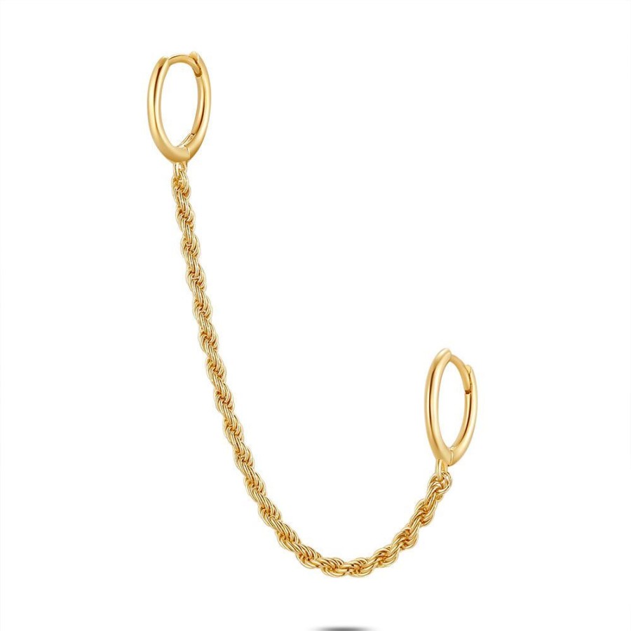 Women Twice As Nice | Earring Per Piece In 18Ct Gold Plated Silver, 2 Hoops, Twisted Chain