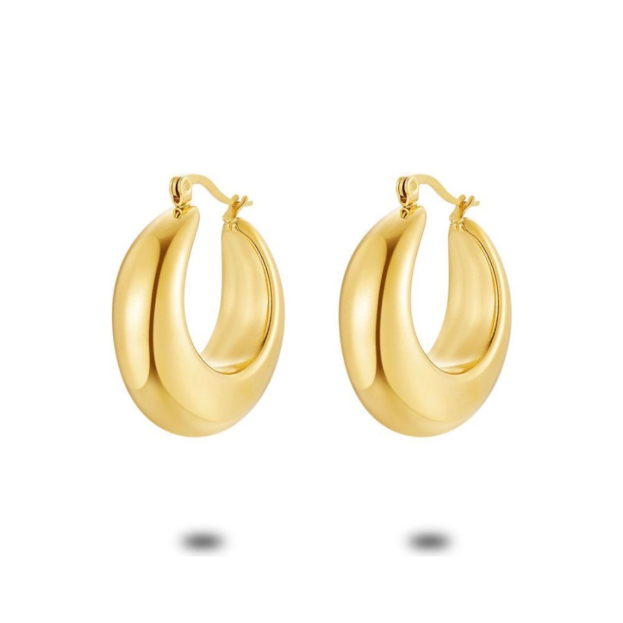 Women Twice As Nice | Gold Coloured Stainless Steel Earrings, Wide Oval Earring