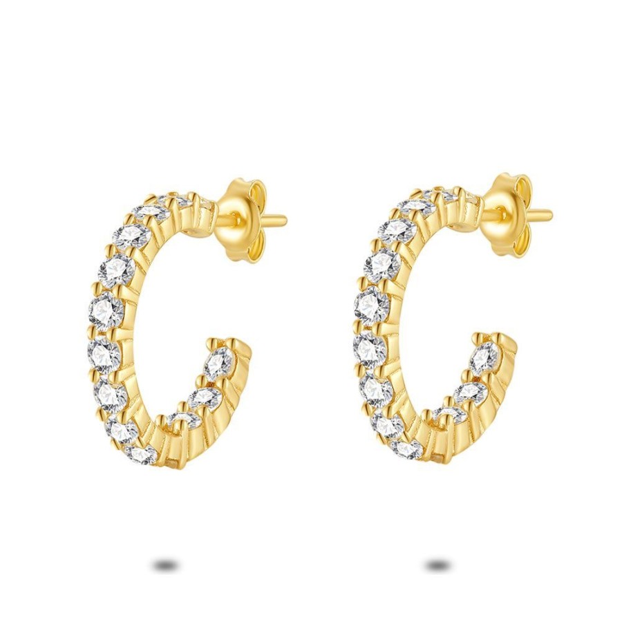 Women Twice As Nice | 18Ct Gold Plated Silver Hoops, Zirconia Inside/Outside