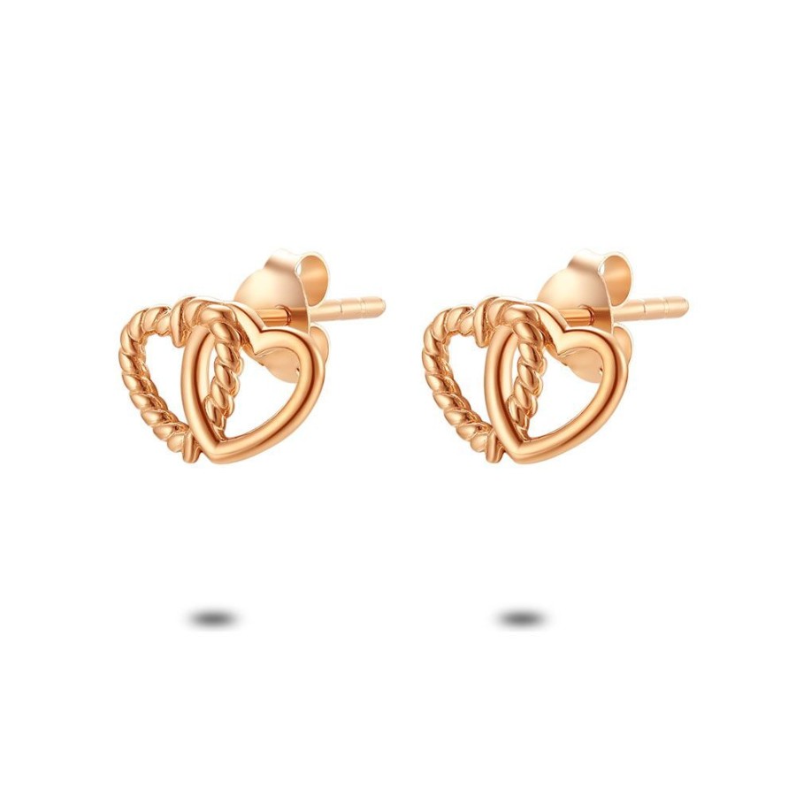 Women Twice As Nice | Rose Silver Earrings, Double Heart, 1 Twisted