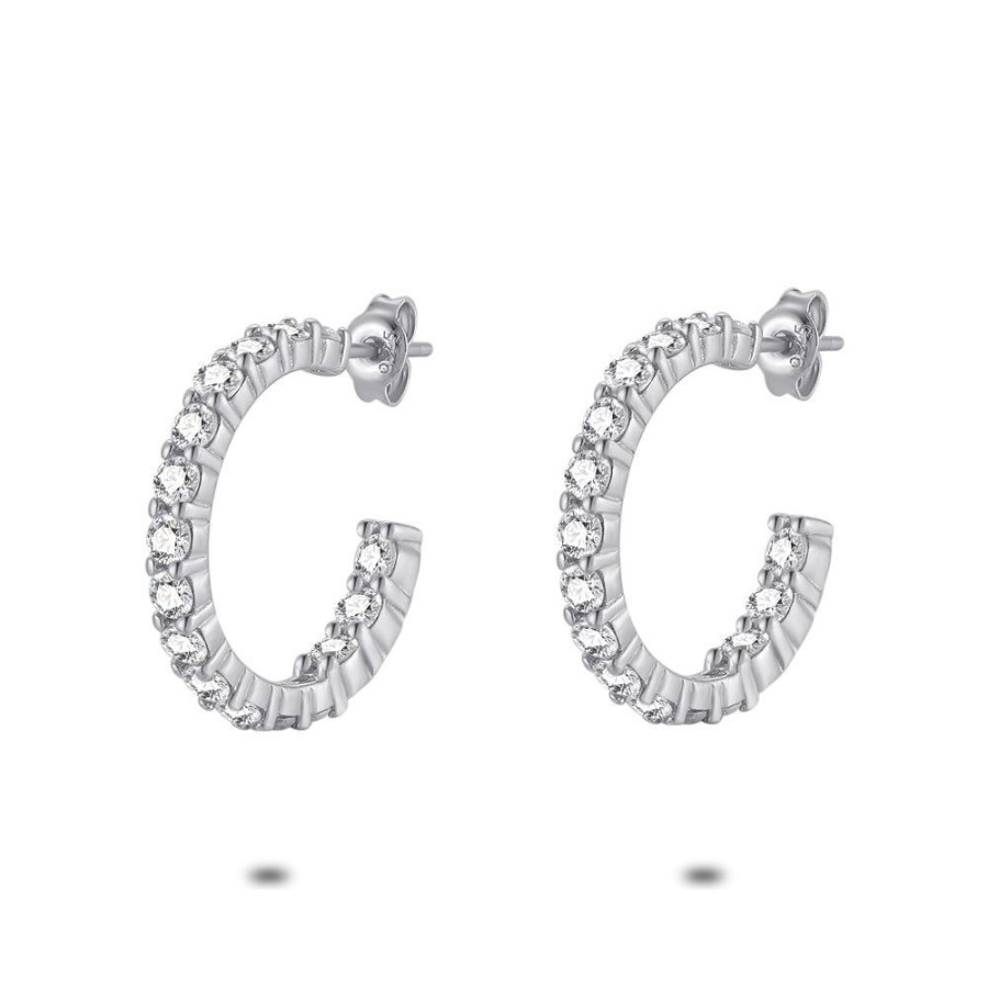 Women Twice As Nice | Silver Earrings, Open Earring, Zirconia, 2 Cm