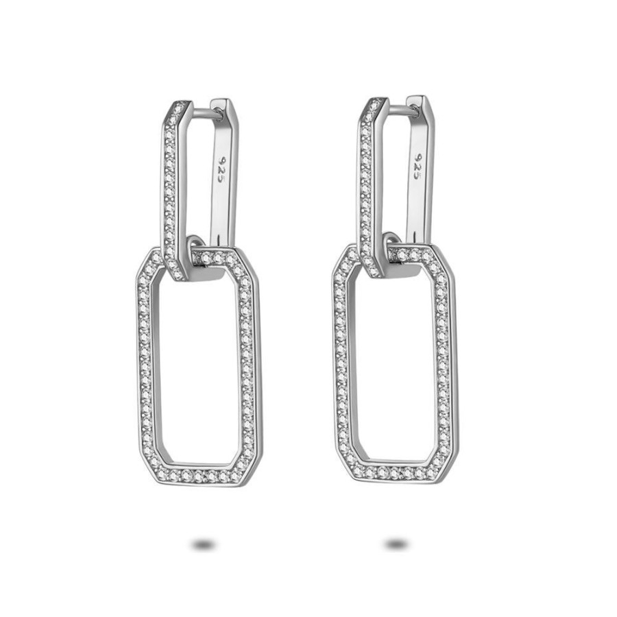 Women Twice As Nice | Silver Earrings, 2 Open Rectangles, Zirconia