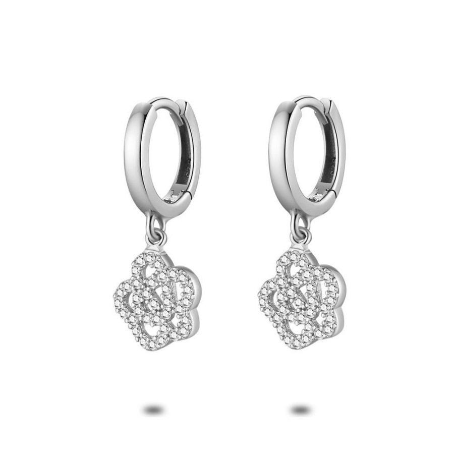 Women Twice As Nice | Silver Earrings, Hoop Earrings, Flowers With Zirconia