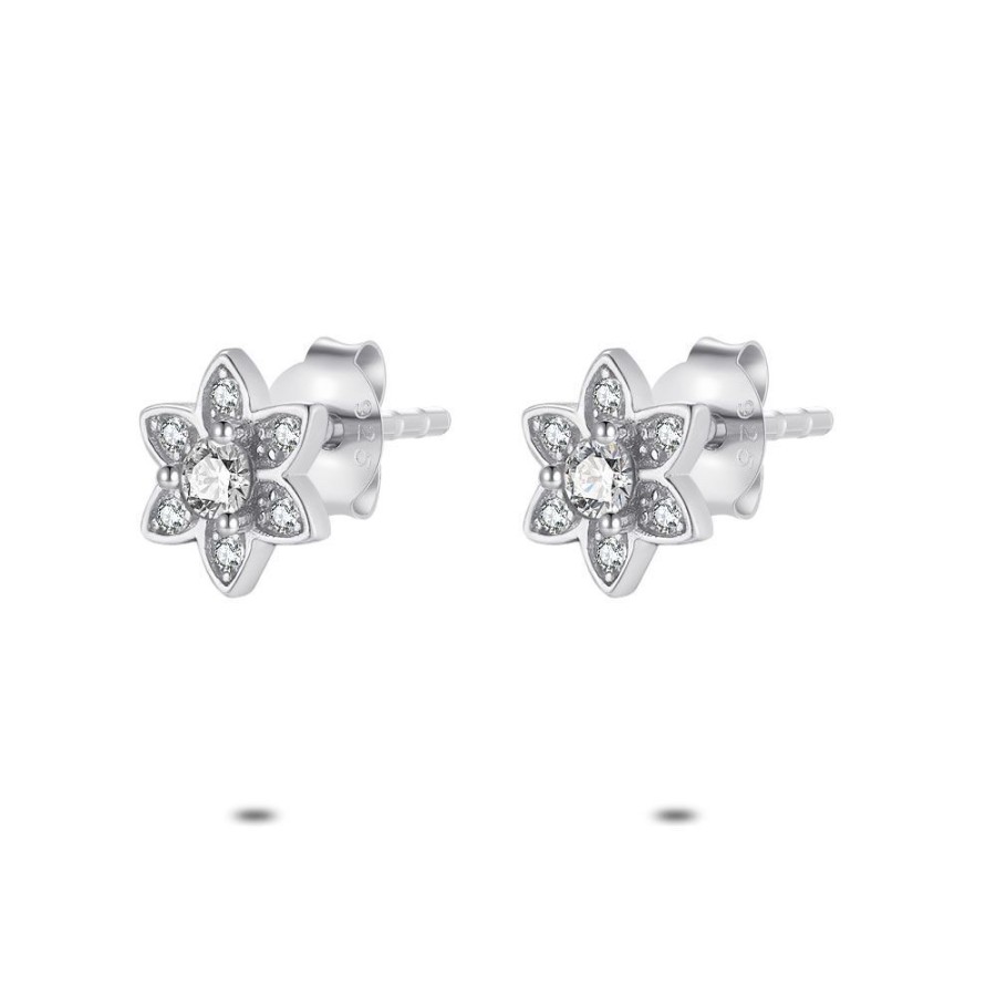 Women Twice As Nice | Silver Earrings, Flower, 7 White Zirconia