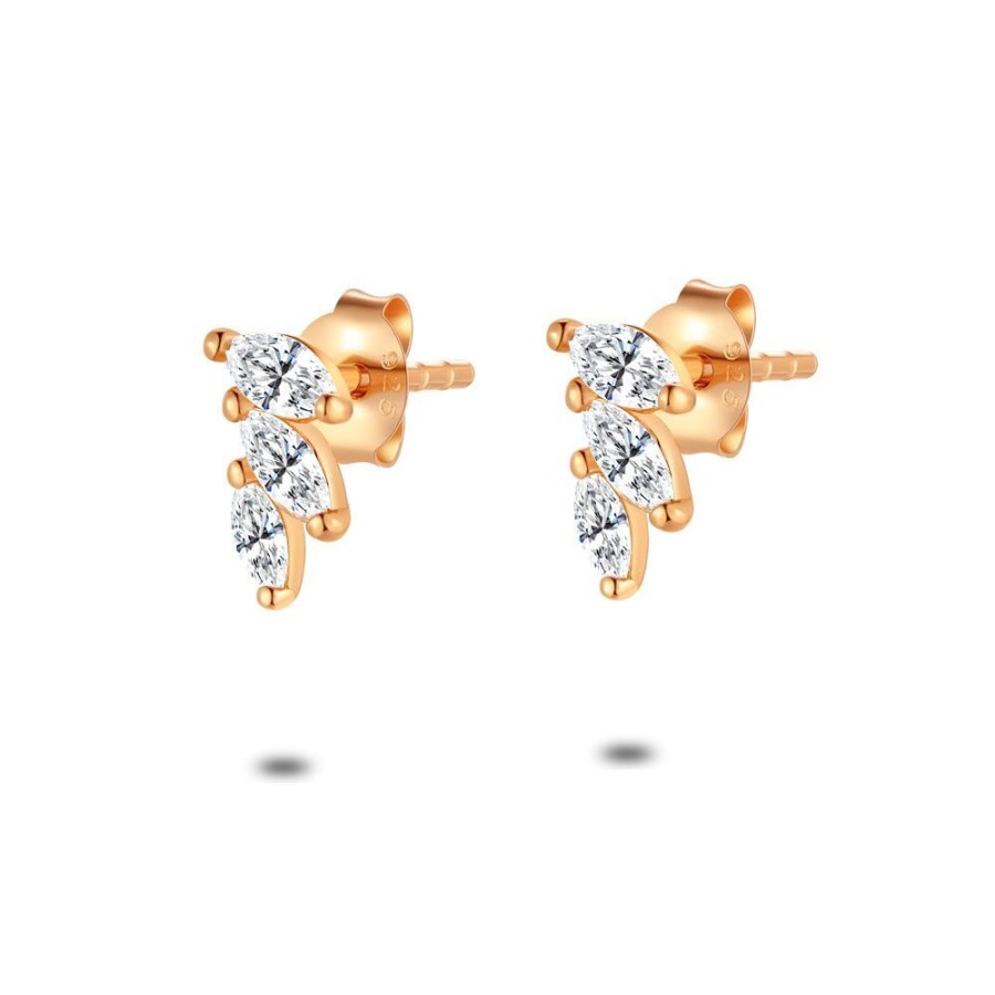 Women Twice As Nice | Rose Silver Earrings, 3 Ellips, Zirconia