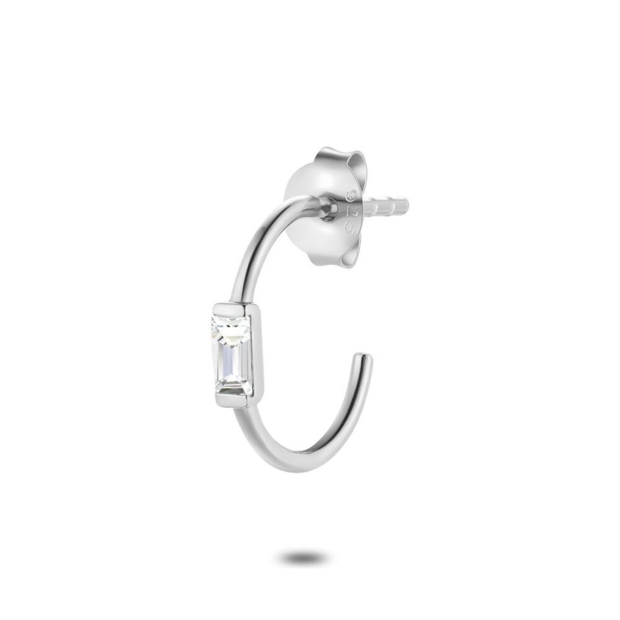 Women Twice As Nice | Silver Earring Per Piece, Emerald-Cut Zirconia, Half Hoop