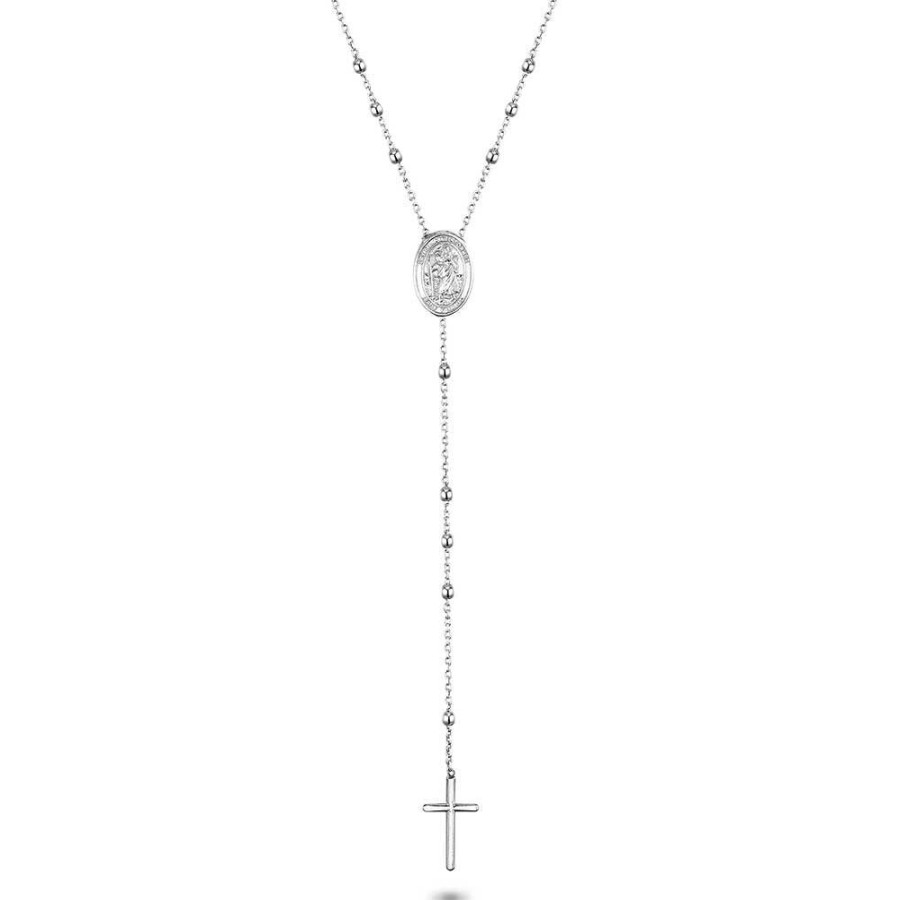 Women Twice As Nice | Silver Necklace, Oval With Saint, Cross