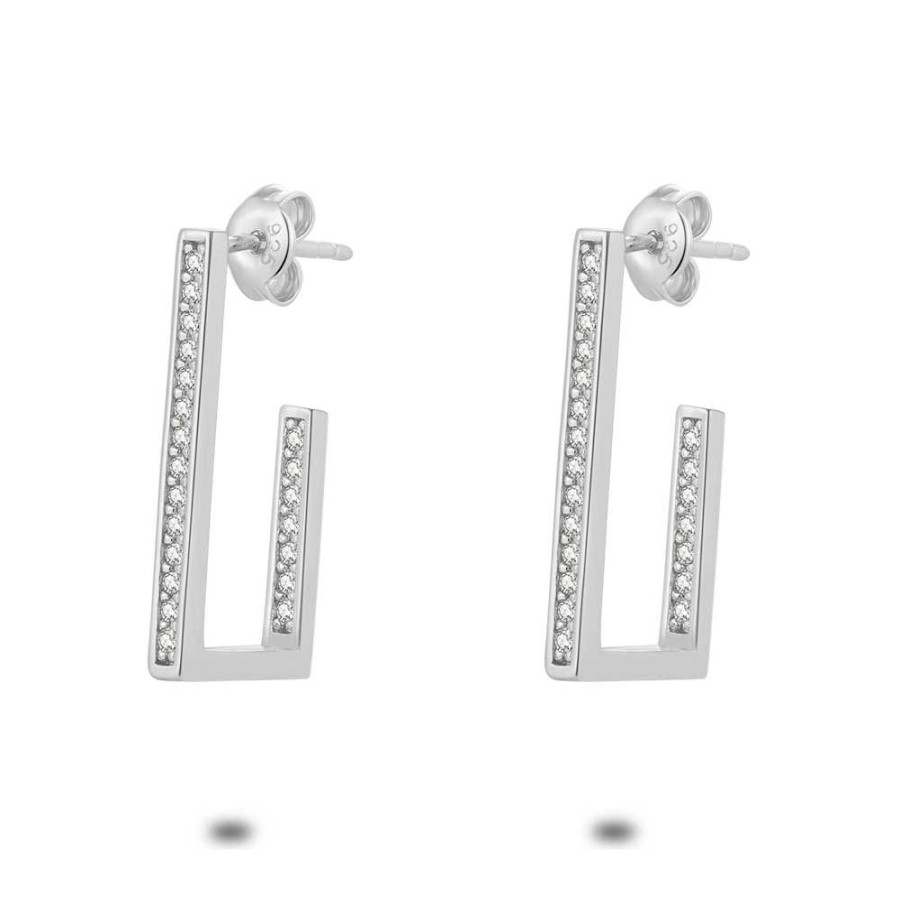 Women Twice As Nice | Silver Earrings, Open Rectangle With Zirconia