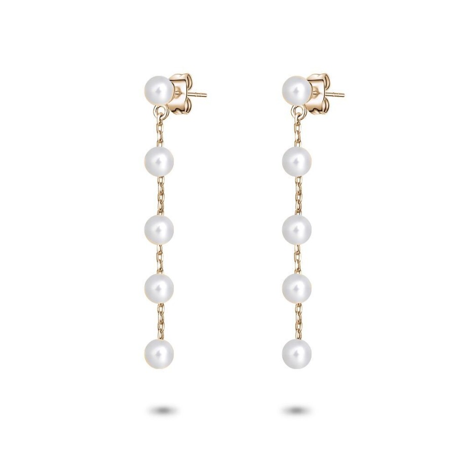 Women Twice As Nice | 18Ct Gold Plated Silver Earrings, 5 Pearls