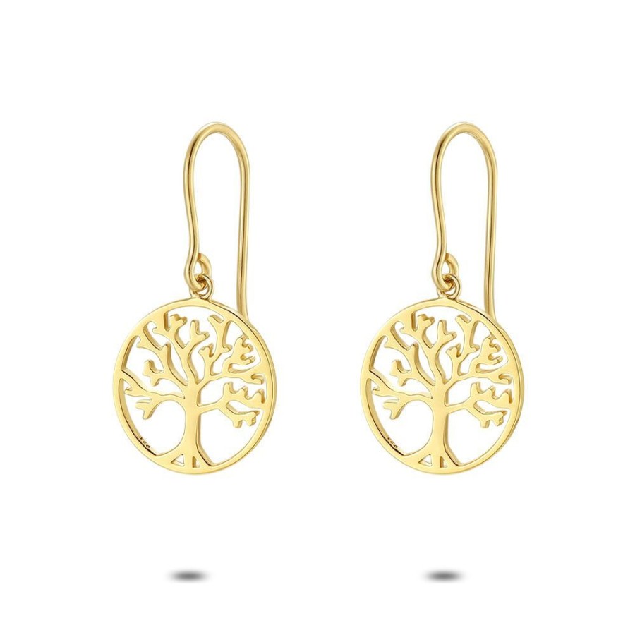 Women Twice As Nice | 18Ct Gold Plated Silver Earrings, Tree Of Life On Hook