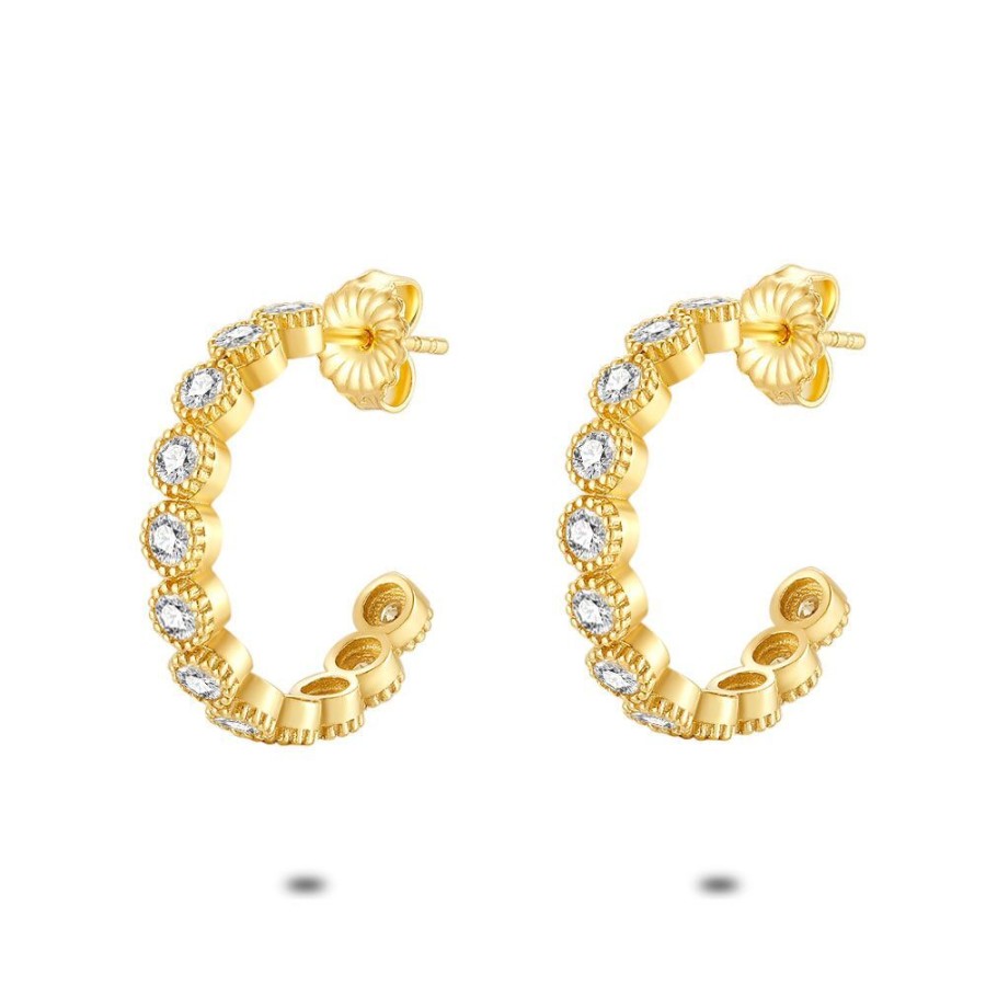 Women Twice As Nice | 18Ct Gold Plated Silver Earrings, Open Hoops, 12 Zirconia