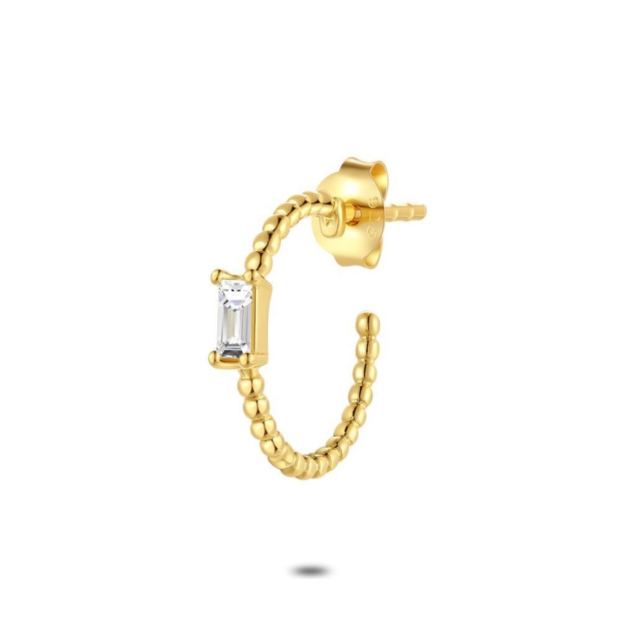 Women Twice As Nice | Earring Per Piece In 18Ct Gold Plated Silver, Half Hoop, Emerald-Cut Zirconia