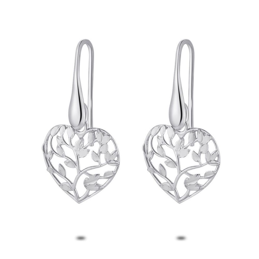 Women Twice As Nice | Silver Earrings, Open Hearts With Branches