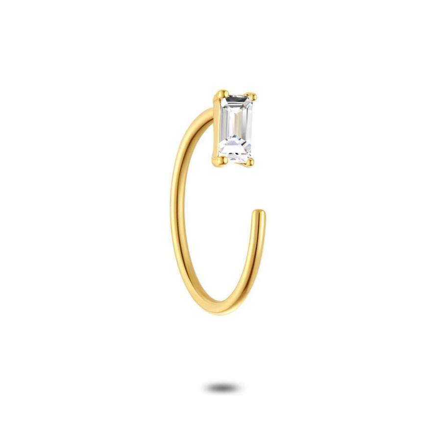 Women Twice As Nice | Earring Per Piece In 18Ct Gold Plated Silver, Emerald-Cut Zirconia, Bow