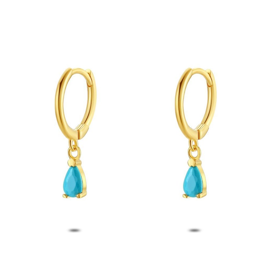 Women Twice As Nice | 18Ct Gold Plated Silver Earrings, Earring, Drop In Turquoise Zirconia