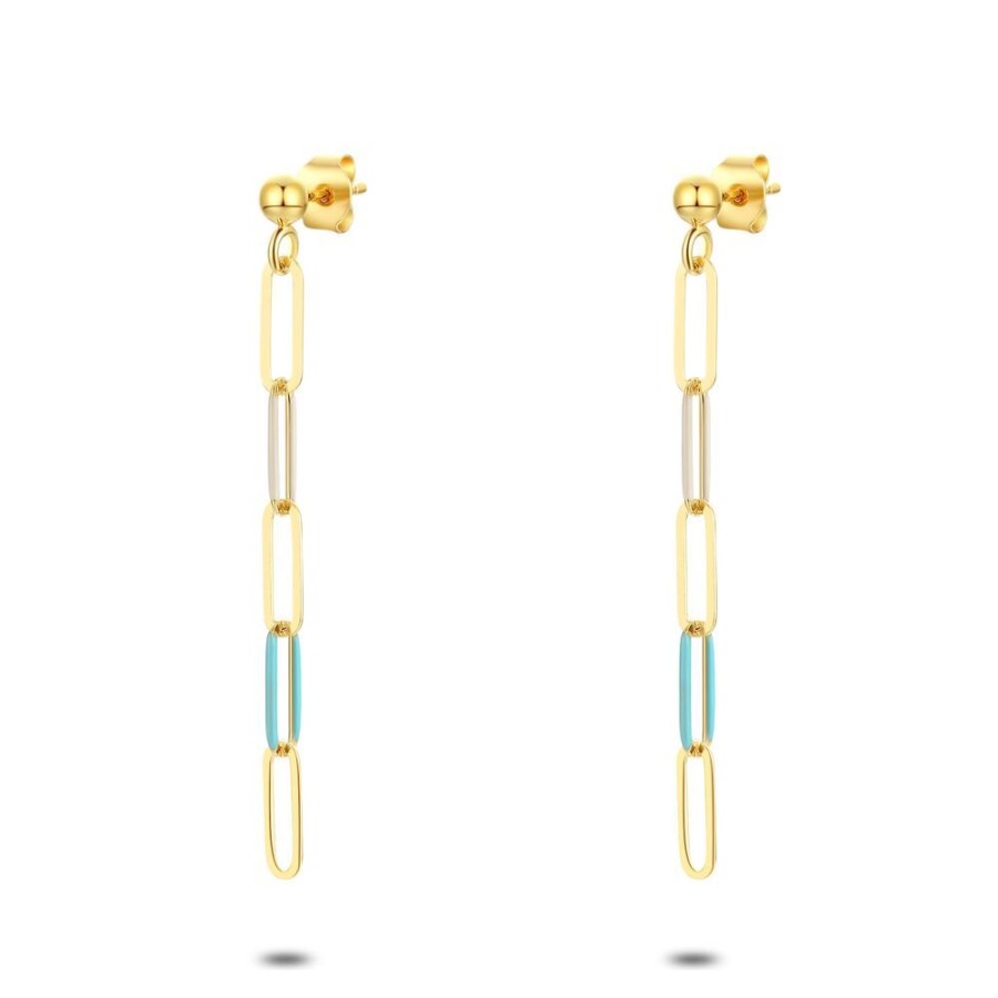 Women Twice As Nice | 18Ct Gold Plated Silver Earrings, Beige And Light Blue Enamel