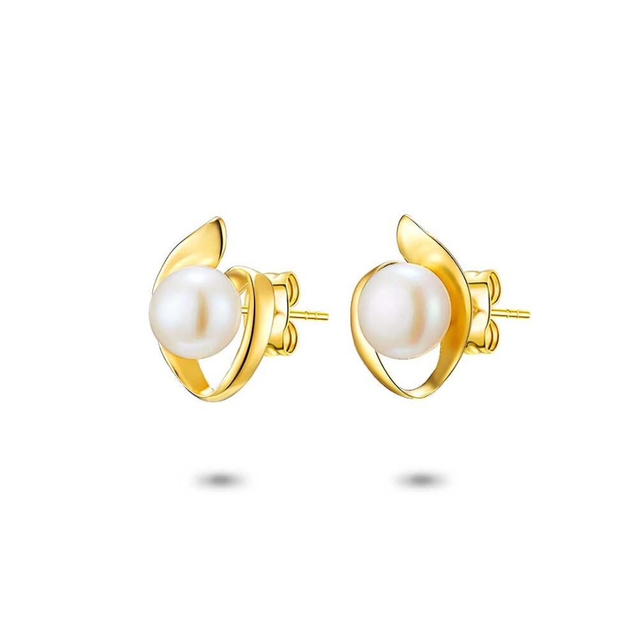 Women Twice As Nice | 18Ct Gold Plated Silver Earrings, Freshwater Pearl 7 Mm