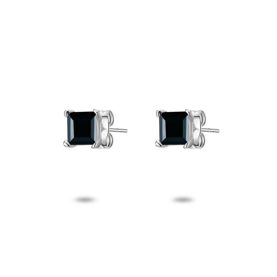 Women Twice As Nice | Stainless Steel Earrings, Squared, Black Stone