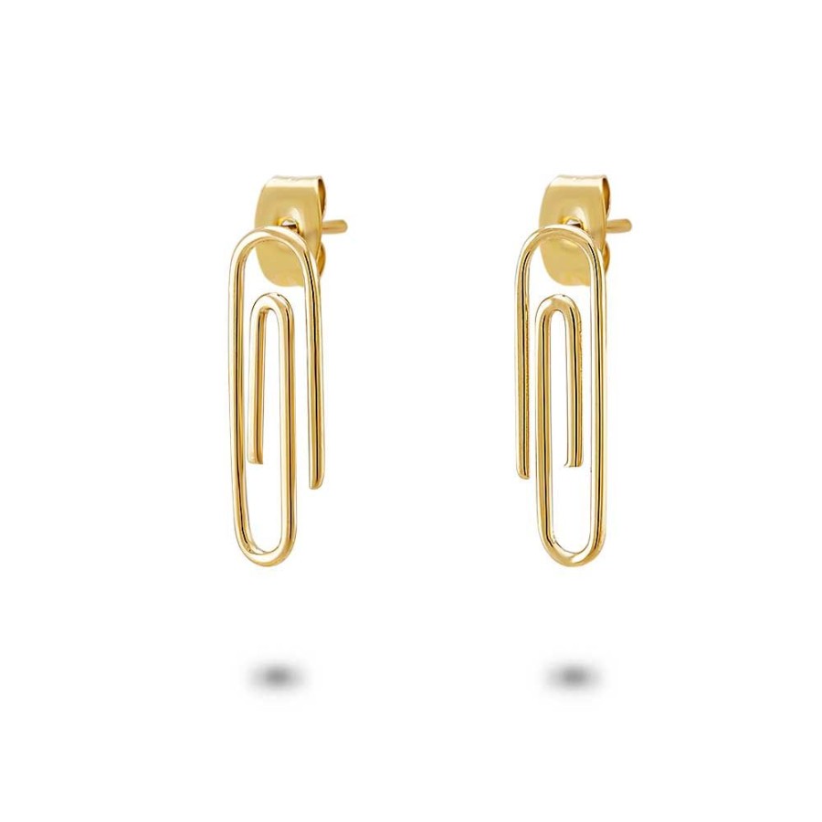 Women Twice As Nice | Gold Coloured Stainless Steel Earrings, Paper Clip