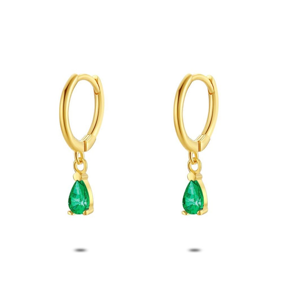 Women Twice As Nice | 18Ct Gold Plated Silver Earrings, Earring, Drop In Green Zirconia