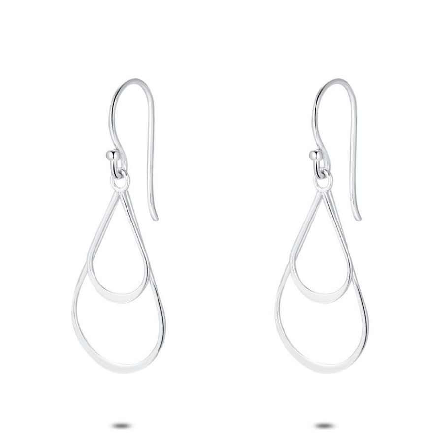 Women Twice As Nice | Silver Earrings, Double Open Drop, 4 Cm