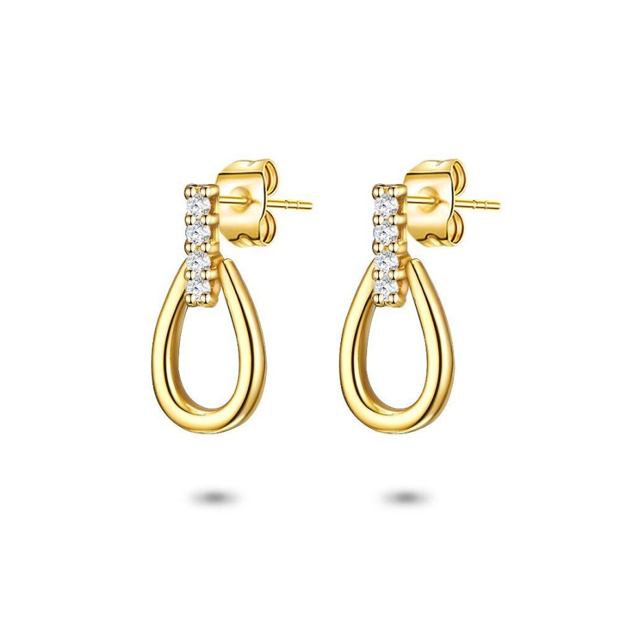 Women Twice As Nice | 18Ct Gold Plated Silver Earrings, Drop, 4 Zirconia