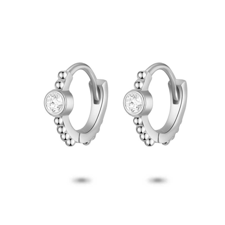 Women Twice As Nice | Silver Earrings, Hoop, Small Dots, White Zirconia